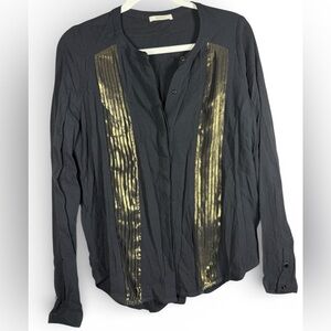 Sessùn Garbo Black Blouse With Gold Shimmer Pleats Sz XS